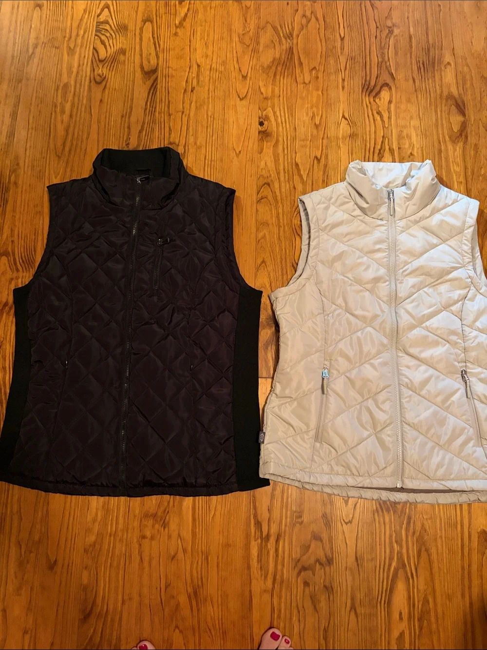 Light Gray and Black Quilted Women's Puffer Vest - 2 Vests - Picture 1 of 13